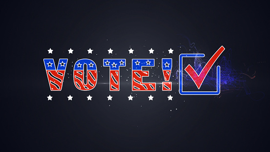 Vote Checkbox with Particles Background features a red, white, and blue vote and checkbox with white stars above and below.