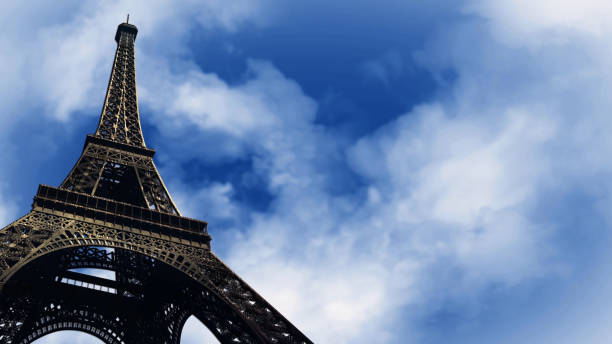 Up View of the Eiffel Tower with Clouds