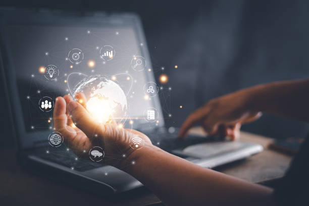 istock Big data analytics and business intelligence concept, Businessman holding Global network connection, Internet of Things (IoT), global network technology, Digital link tech. financial, banking. 1480871645