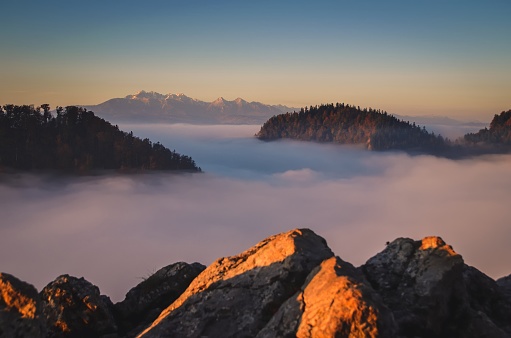 Magical morning in the Polish mountains. Photo taken on top of Sokolica in Pieniny, Poland.