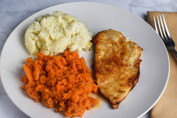 istock thin chicken breast  with mashed potatos and carrots 1480875783