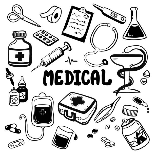 zestaw ikon medycyny. instrumenty medyczne, diagnostyka i leczenie. pigułki, apteczka, termometr, strzykawka, stetoskop. izolowane ikony 3d, obiekty na przezroczystym tle - syringe silhouette computer icon icon set stock illustrations