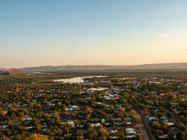 istock High angle view of remote township at sunset 1480882087