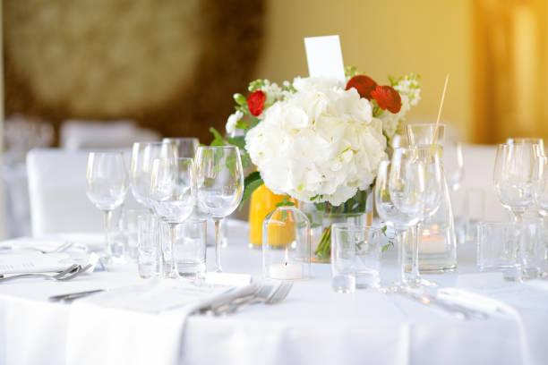 istock Beautiful table setting with crockery and flowers for a party, wedding reception or other festive event 1480883131