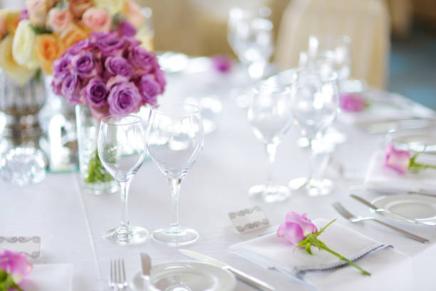 istock Beautiful table setting with crockery and flowers for a party, wedding reception or other festive event 1480883133
