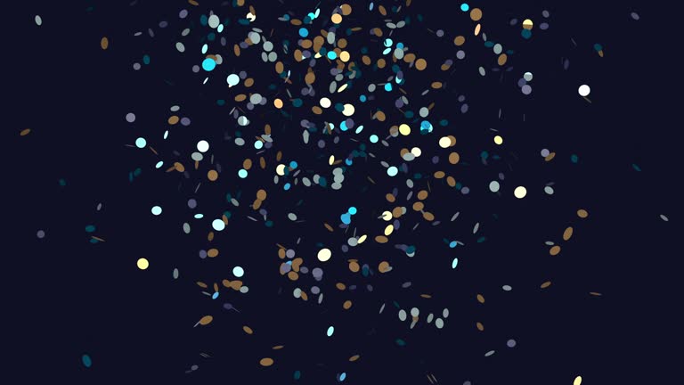 Falling colorful confetti on dark blue background 4K