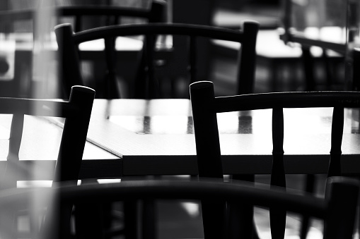 restaurant desk and chair grayscale
