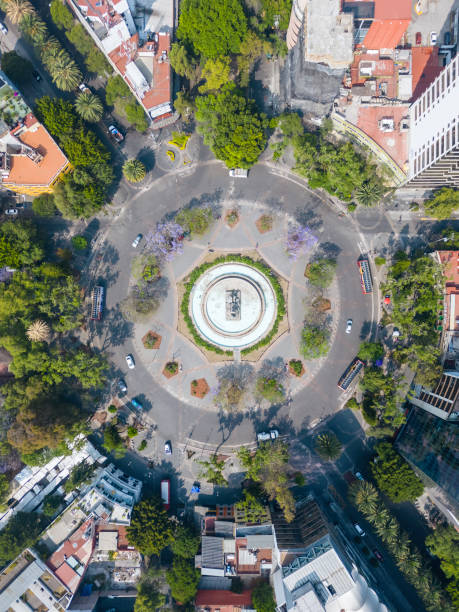 Cibeles Fountain at Roma Norte neighborhood, aerial view stock photo