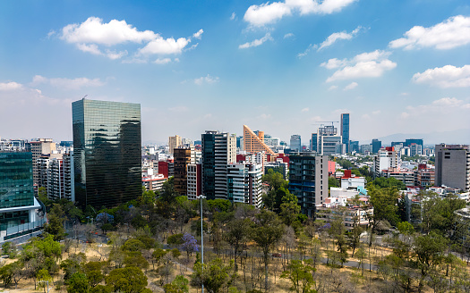 Polanco neighborhood, aerial view from Reforma Avenue of residential and office buildings