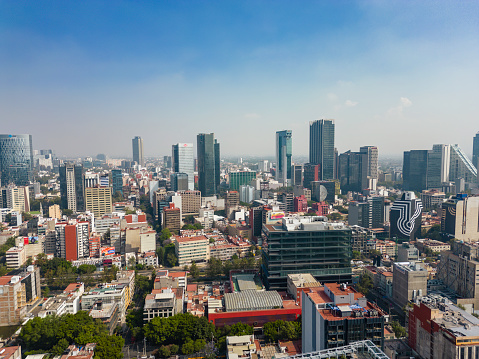 Roma Norte neighborhood, aerial view with skyscrapers in the background