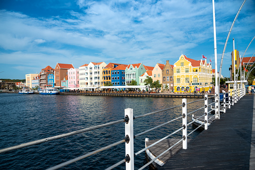 View of a buildings of classical architecture in the historical part of the island of Curacao.Willemstad.Netherlands Antilles. July 27, 2022.