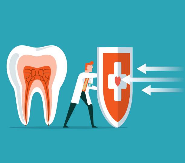 ilustrações de stock, clip art, desenhos animados e ícones de dental care - protection - human teeth defending dental equipment brushing