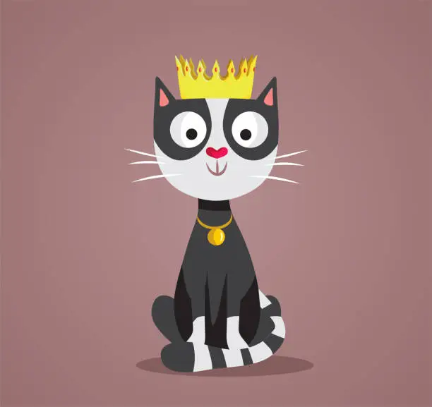 Vector illustration of Princess Cat Wearing a Crown Vector Cartoon Mascot Design