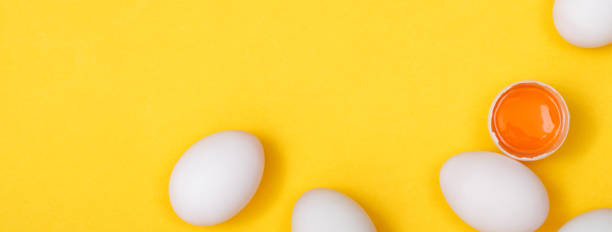 istock Top view egg yolk and egg white high protein good for body yellow background. 1480900821