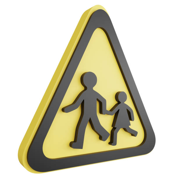 3D render school ahead sign icon isolated on white background, yellow cautionary sign