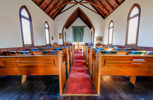 Craven, SK, Canada- Aug 20, 2022: The interior of St. Nicholas Anglican Church near Craven, Saskatchewan