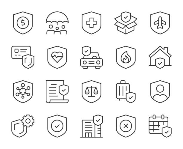 ubezpieczenia - light line icons - insurance healthcare and medicine industry damaged stock illustrations