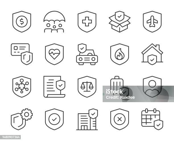 Insurance Light Line Icons Stock Illustration - Download Image Now - Icon Symbol, Safety, Security