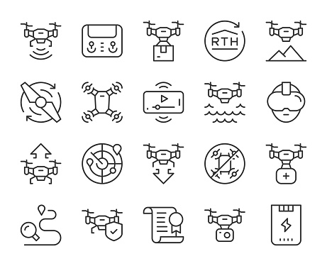 Drone Light Line Icons Vector EPS File.