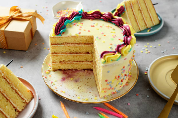 istock Layered cake for birthday party. 1480909490
