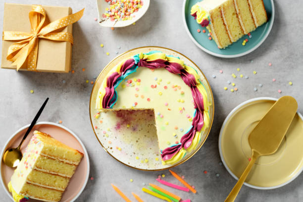 istock Layered cake for birthday party. 1480909497