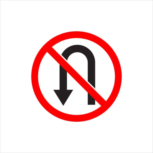 Vector illustration of Forbidden turn back icon No U Turn sign for traffic symbol outline icon. Privet road Symbol, logo illustration for mobile concept and web design.