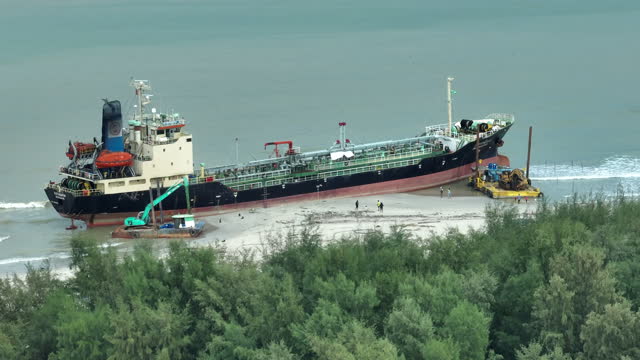 Oil ship parking at the beach