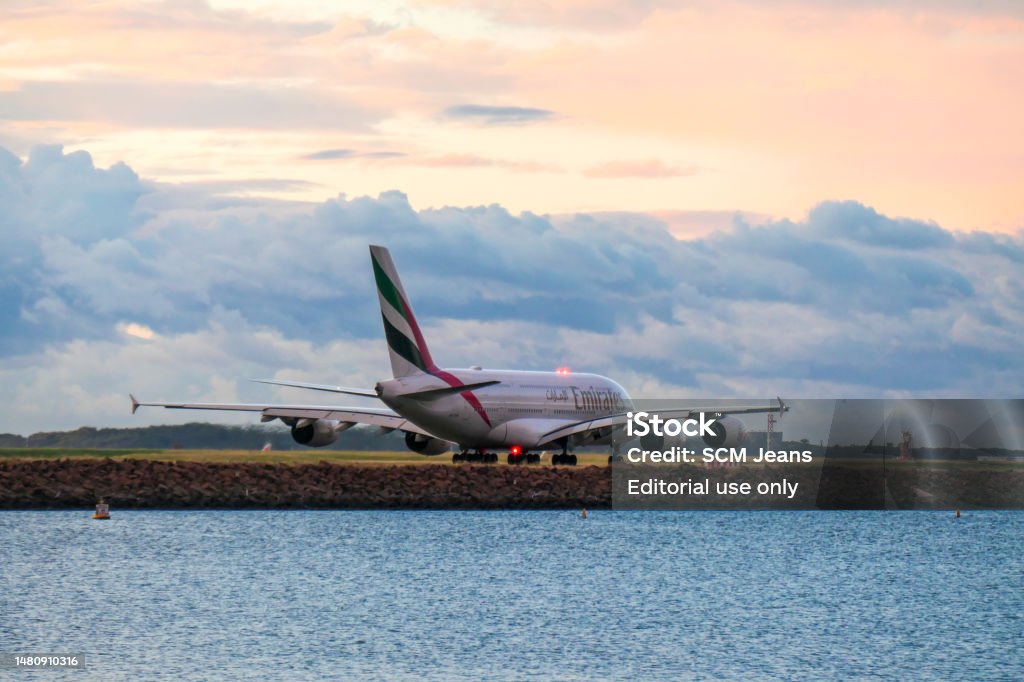 Ek415 Emirates A380 Sunrise Taxiing Stock Photo - Download Image Now ...