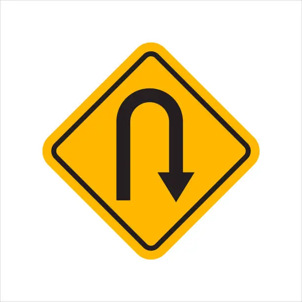 Vector illustration of Turn back road sign, vector illustration. Warning traffic sign U-TURN stock illustration