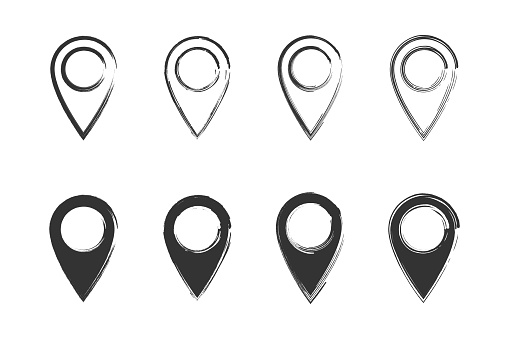 istock Hand drawn location pin icons. Vector illustration. 1480910397