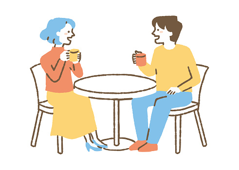 Two men and women who talk while drinking coffee_color