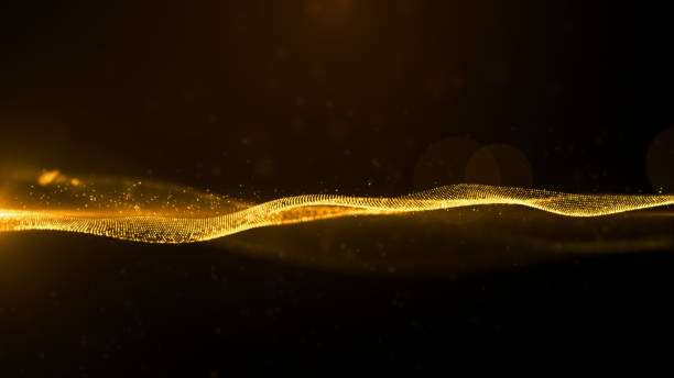 istock Digital cyberspace futuristic, Gold color particles wave flowing with lines and dots connection, motion looping abstract background, 3d rendering 1480916236