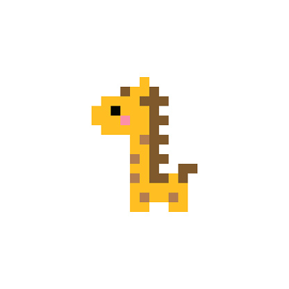 Giraffe pixel art icon. Isolated vector illustration. 8-bit. Design stickers, logo, mobile app.