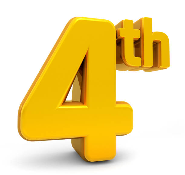 istock Fourth Place 3d isolated on white background. Winner Number Four. Fourth Place 3d. 4th Shiny 3d number made of gold. 3d rendering 1480920943