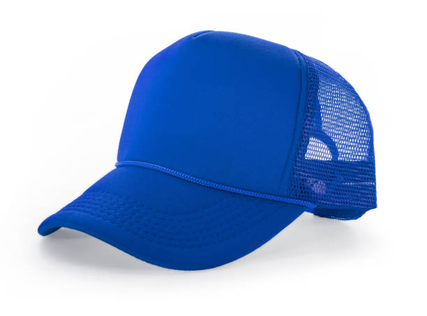 Side View Realistic Cap Mock Up In Blue Flash Color is a high resolution hat mockup to help you present your designs or brand logo beautifully.