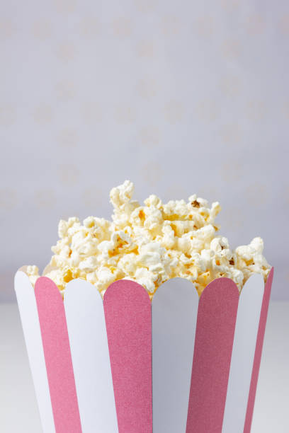 istock Close-up of popcorn inside a striped bowl. 1480924079