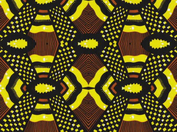istock Colorful African fabric, seamless and textured tribal pattern, geometric design, shapes and lines , yellow , orange , black and brown colors 1480924169