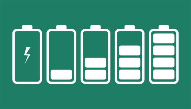 Battery charge Battery charge indicator icons. Phone charge level. Vector Illustration. phone charging station icon stock illustrations