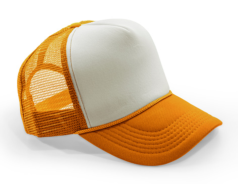 Side View Realistic Cap Mock Up In orange Flash Color is a high resolution hat mockup to help you present your designs or brand logo beautifully.