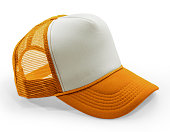 Side View Realistic Cap Mock Up In orange Flash Color is a high resolution hat mockup to help you present your designs or brand logo beautifully.