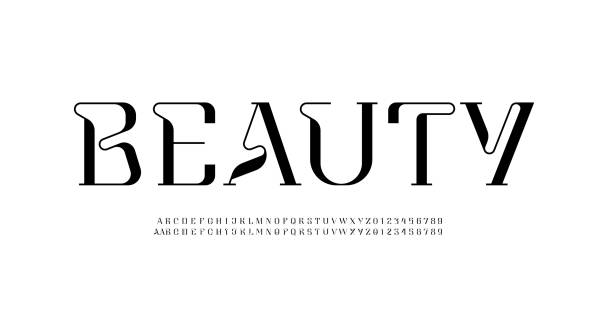 Beautiful elegant alphabet serif font, classic lettering perfect for logotypes, invitations, or design, set including two sets of differently letters and numbers, vector illustration 10EPS Elegant beautiful alphabet serif font, classic lettering perfect for logotypes, invitations, or design, set including two sets of differently letters and numbers, vector illustration 10EPS typesetter stock illustrations