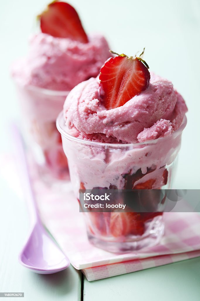 Glasses of strawberry ice cream with fresh strawberries strawberry ice cream with fresh strawberries Strawberry Ice Cream Stock Photo