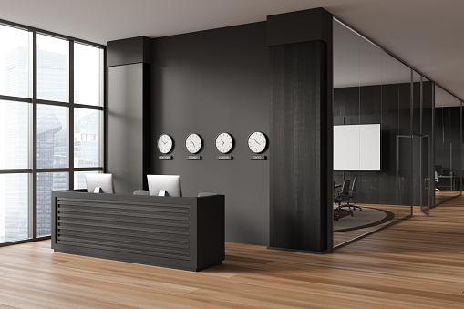 Conference Zone Modern Office Interior With Reception And Conference Zone Mockup ...