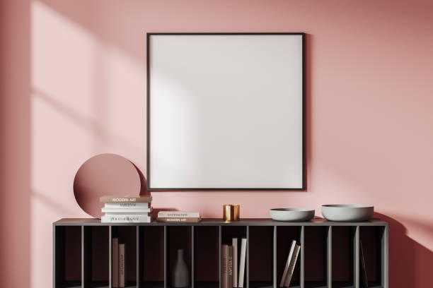 istock Bright living room interior drawer and art decoration, mockup frame 1480927967
