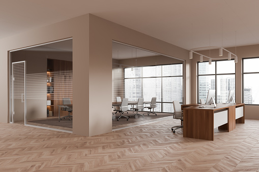 Conference Zone Modern Office Room Interior With Coworking And Conference Zone ...