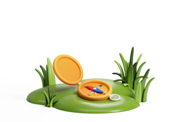 istock Mock up yellow cartoon compass for navigation and orientation, copy space 1480928692