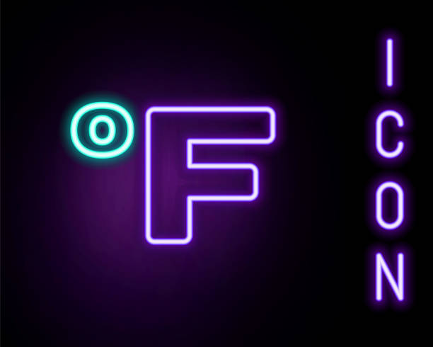 istock Glowing neon line Fahrenheit icon isolated on black background. Colorful outline concept. Vector 1480929125