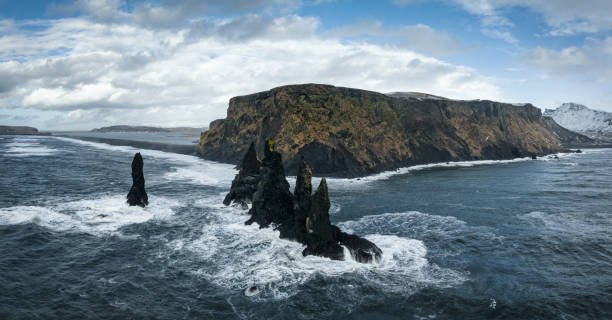 istock Iceland Drone Panorama of Reynisdrangar Sea Stacks Vik i Myrdal Cliffs 1480930105