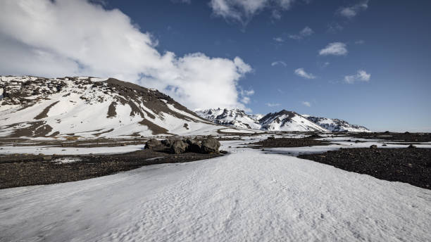 ghiacciai meridionali islanda campo di ghiaia vulcanica ghiacciata nel panorama invernale - skaftafell glacier foto e immagini stock