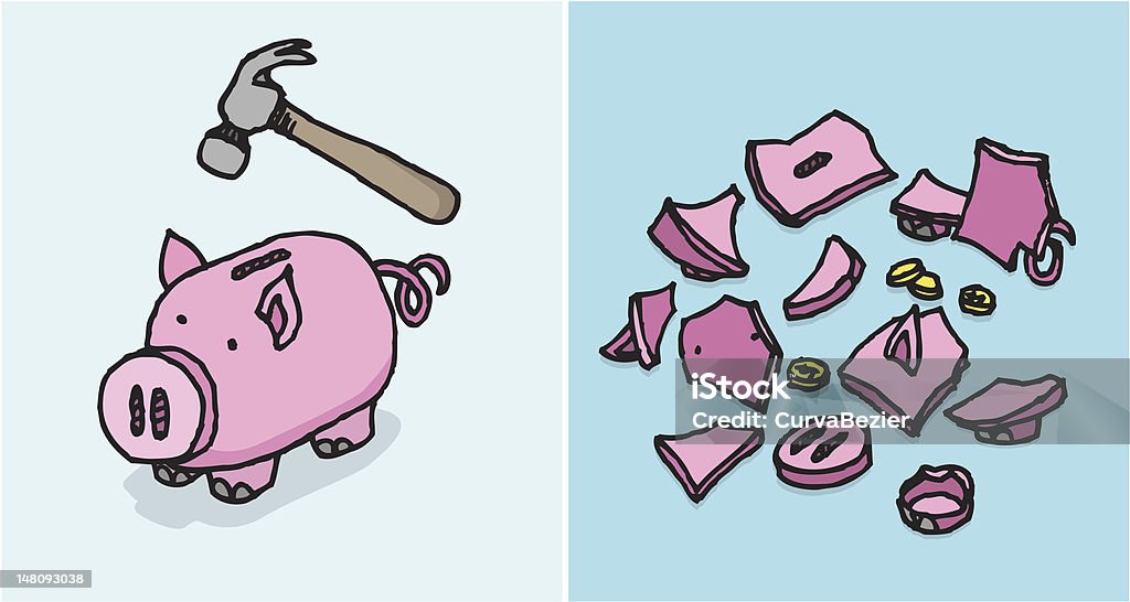 Piggy bank destroyed / Economic depression Savings Economic crisis. Animal stock vector